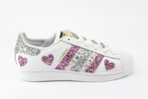 Adidas Superstar Pink Silver Glitter Cuori & Strass