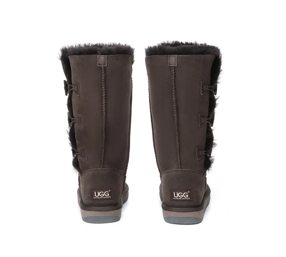 Australian Premium Double Face Sheepskin Tall Triple Button Water Resistant Boots