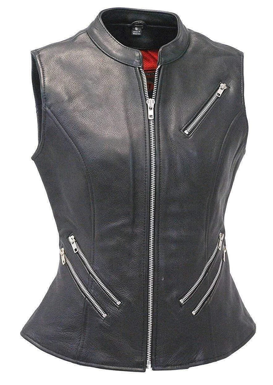 black genuine leather vest women