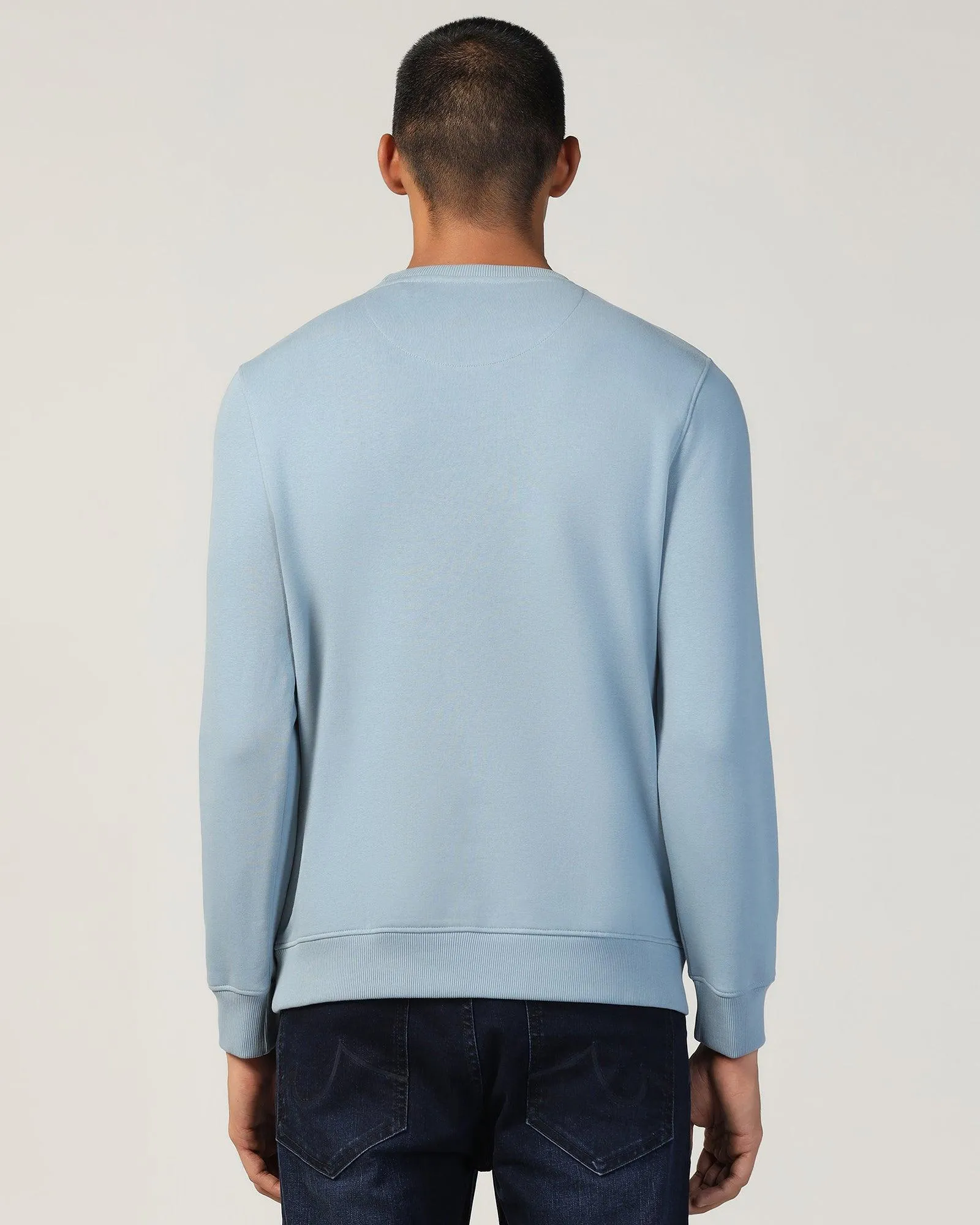 Crew Neck Airy Blue Solid Sweatshirt - Uno