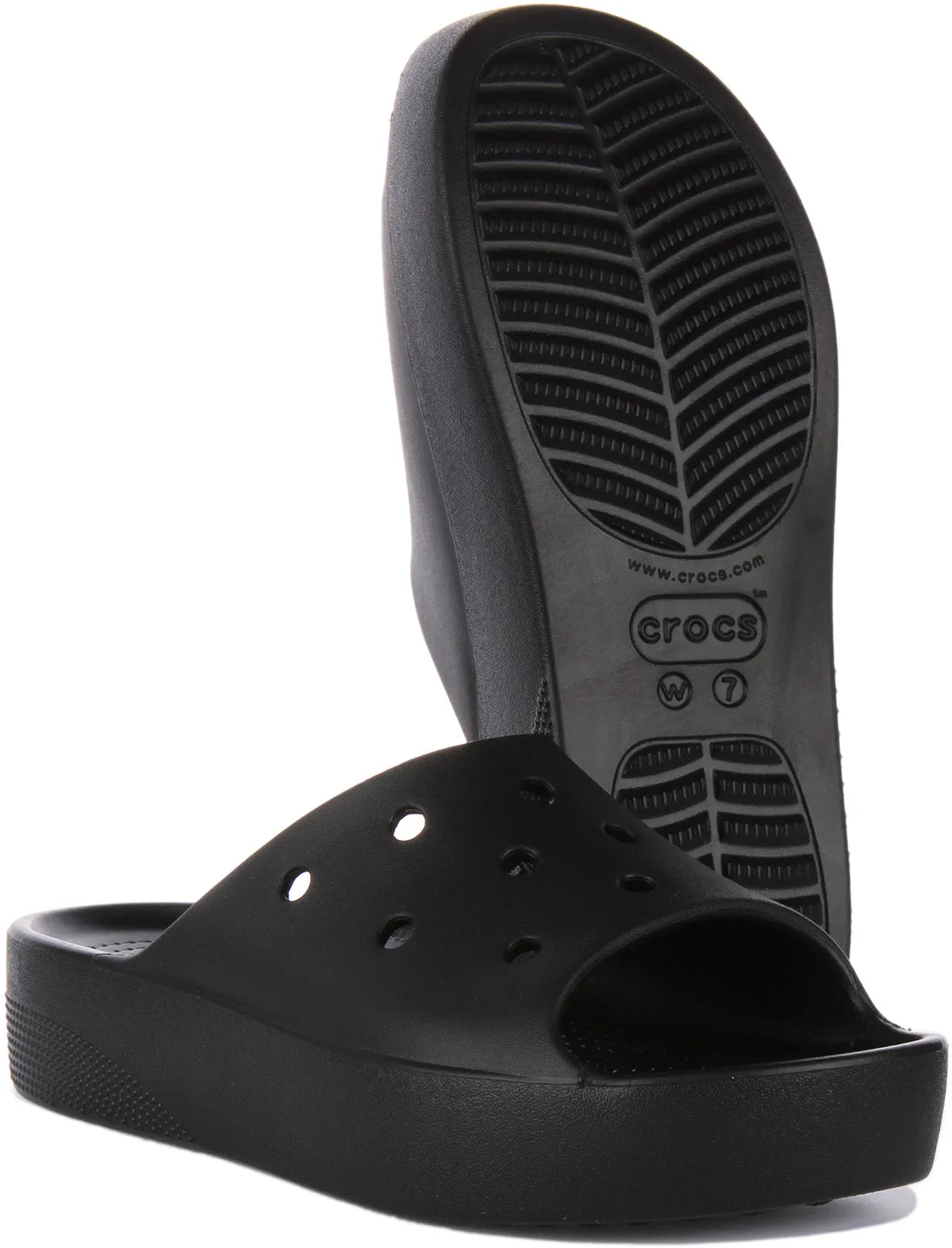 Crocs Class Flatform Slider In Black For Women