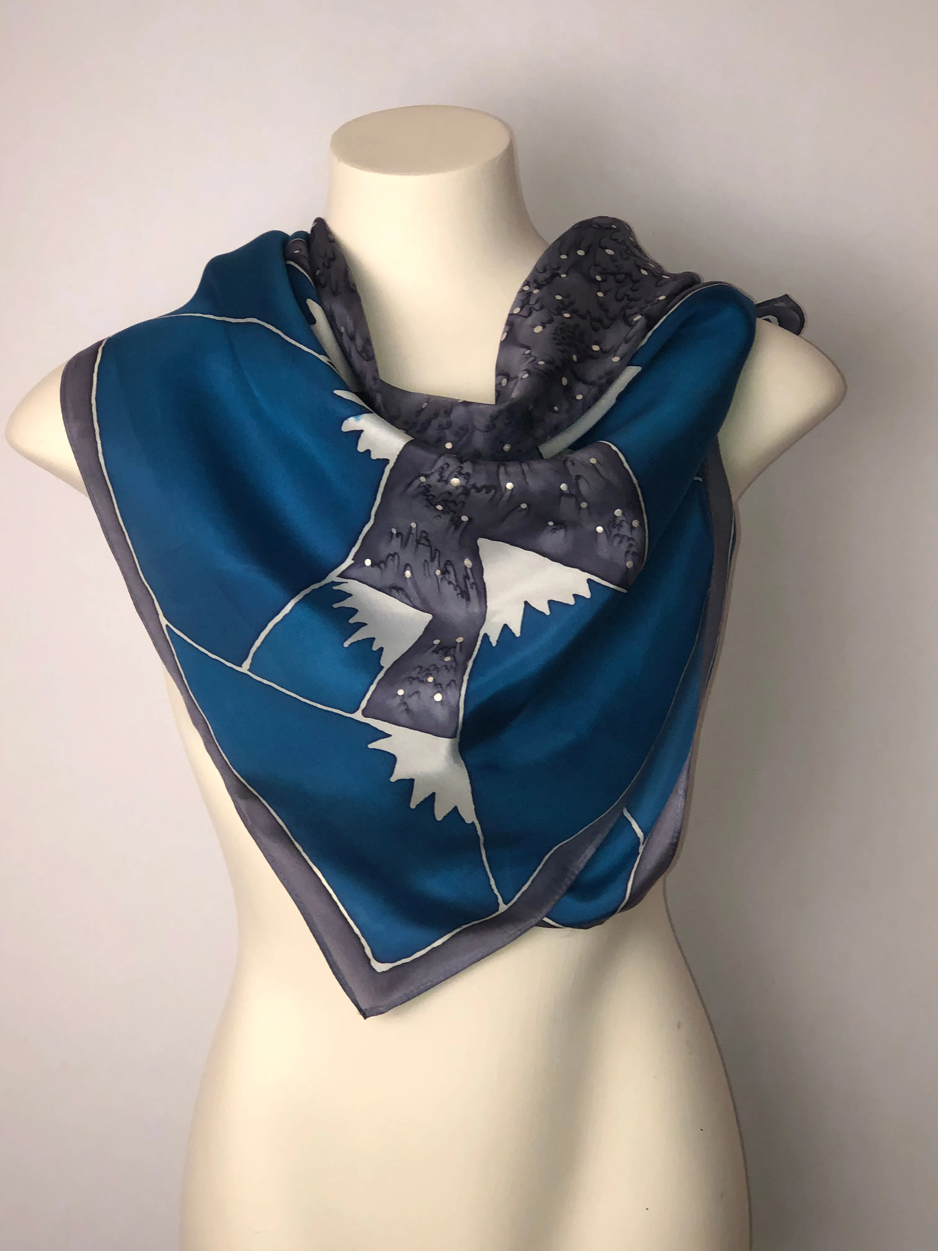 “Crown of Winter - 35” Square” - Hand-dyed Silk Scarf - $140