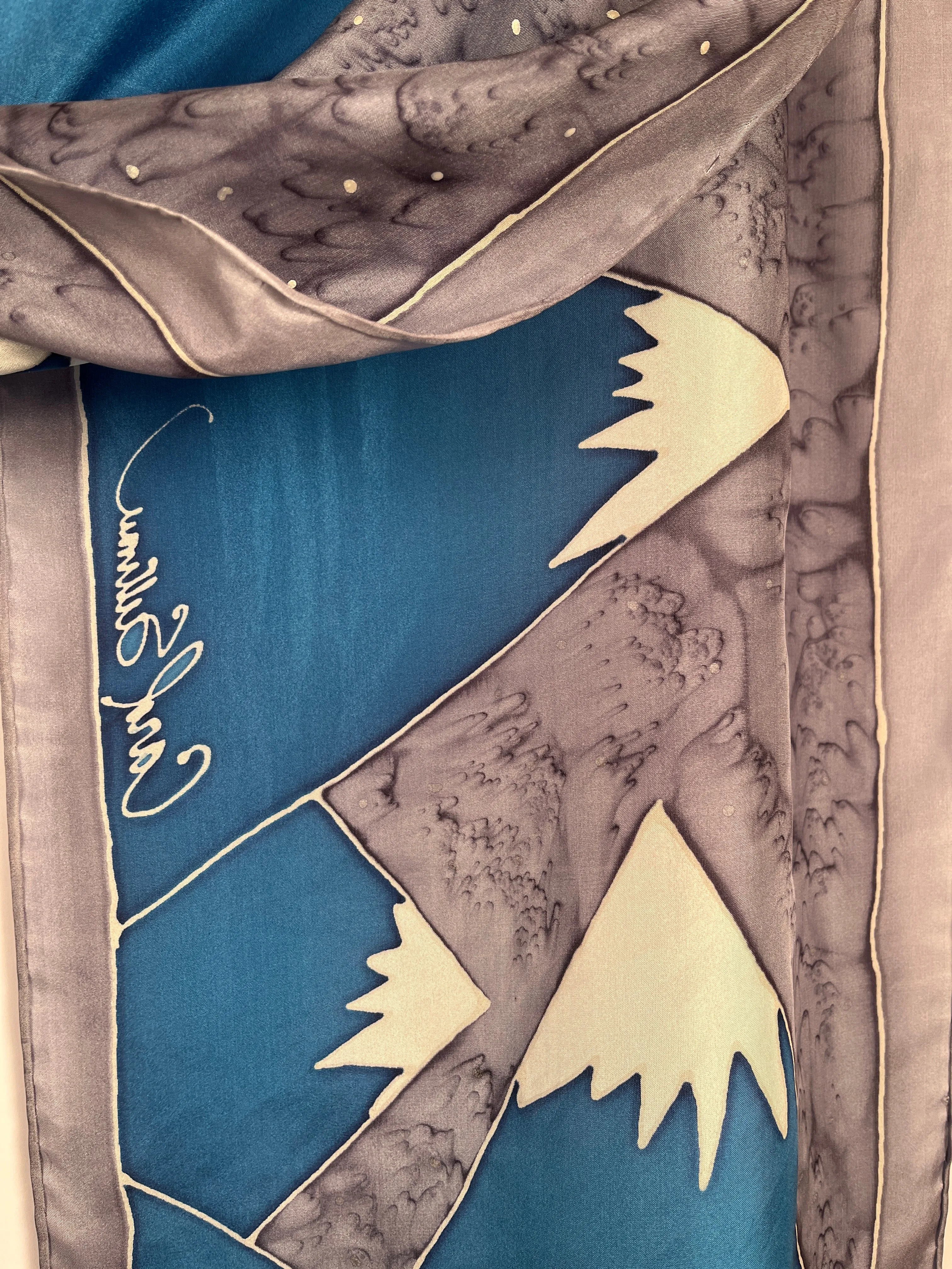 “Crown of Winter” - Hand-dyed Silk Scarf - $135