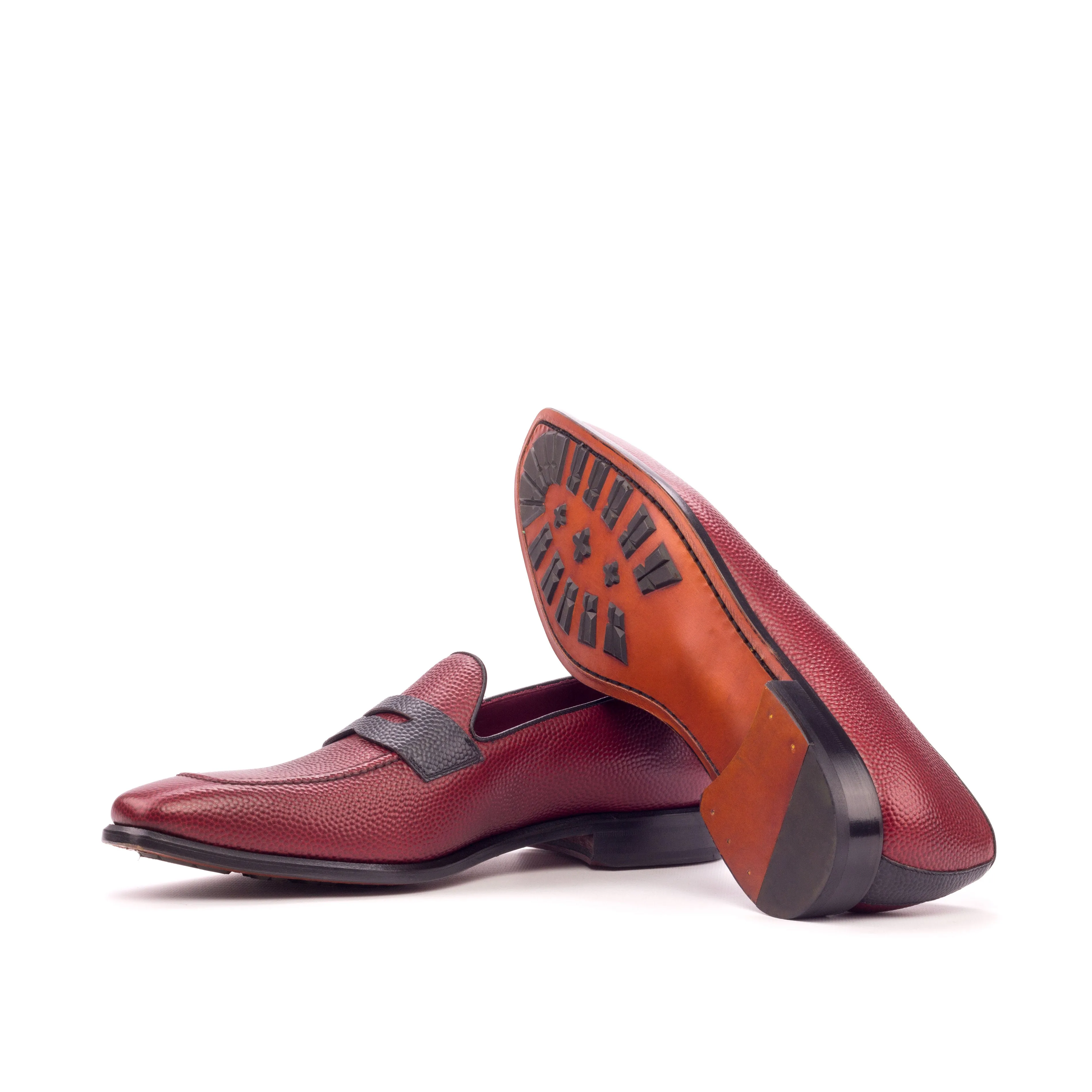 DapperFam Luciano in Red / Black Men's Italian Pebble Grain Leather & Italian Leather Loafer