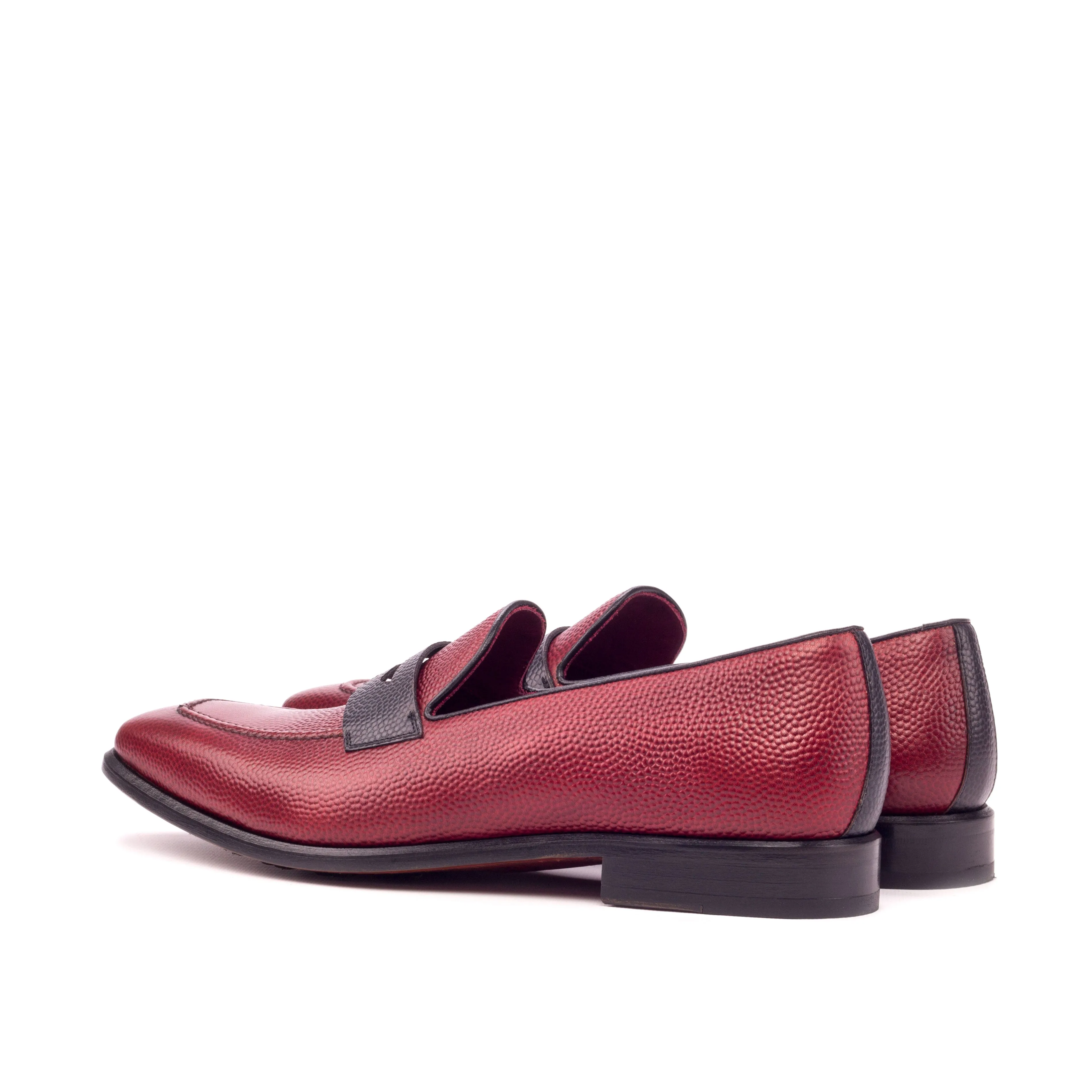 DapperFam Luciano in Red / Black Men's Italian Pebble Grain Leather & Italian Leather Loafer