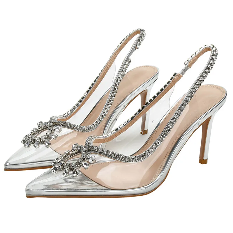 Elegant French Style Crystal Sandals with Patent Leather