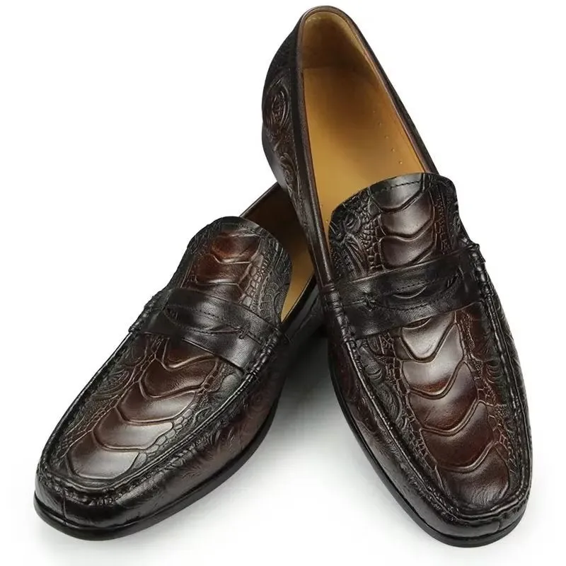 ElegantLuxeCroco Exotic Metal Toe Slip On Loafers