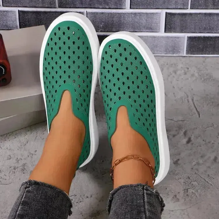 Fashion Hollow Flats Shoes Casual Versatile Thick Sole Slip-on Shallow Sneakers Shoes For Women