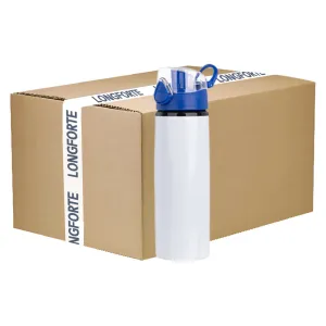 FULL CARTON - 60 x Water Bottles - BLUE - Coloured Flip Lid - 750ml - White