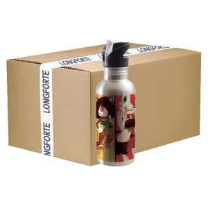 FULL CARTON - 60 x Water Bottles - SILVER - Integrated Straw - 600ml