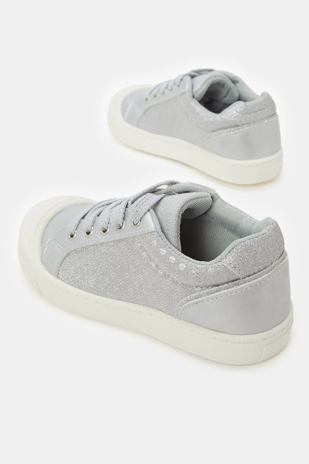 Girls Silver Dotted Sneaker