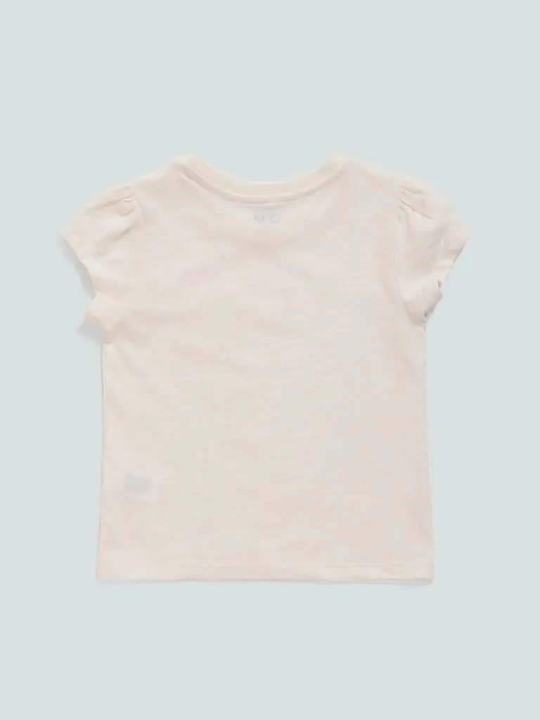 HOP Kids Off White Printed T-Shirt