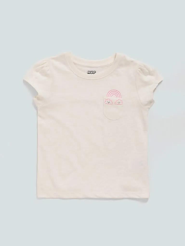 HOP Kids Off White Printed T-Shirt