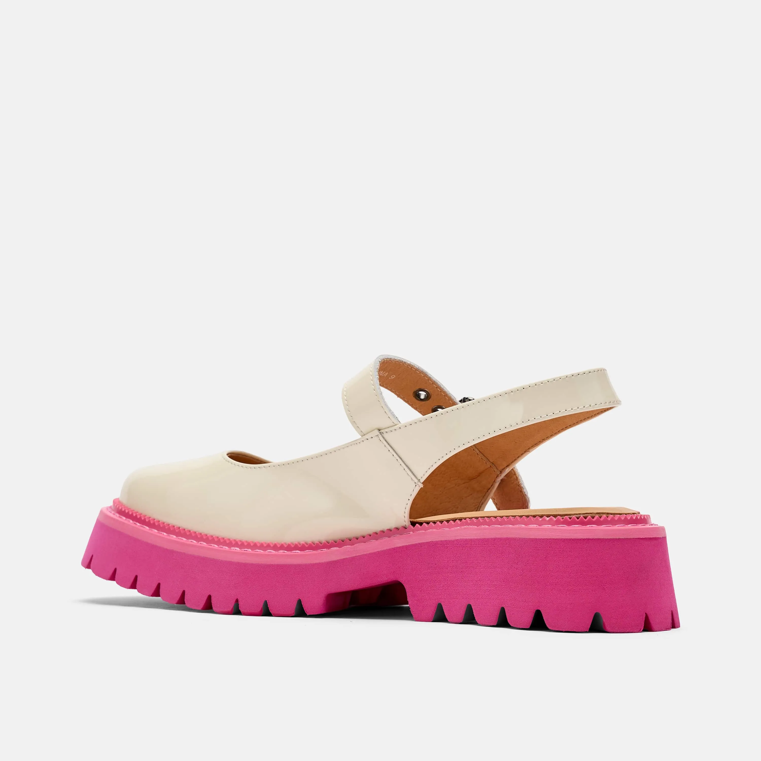 Luna Cream/Pink Leather Mary Jane Lug Slingbacks