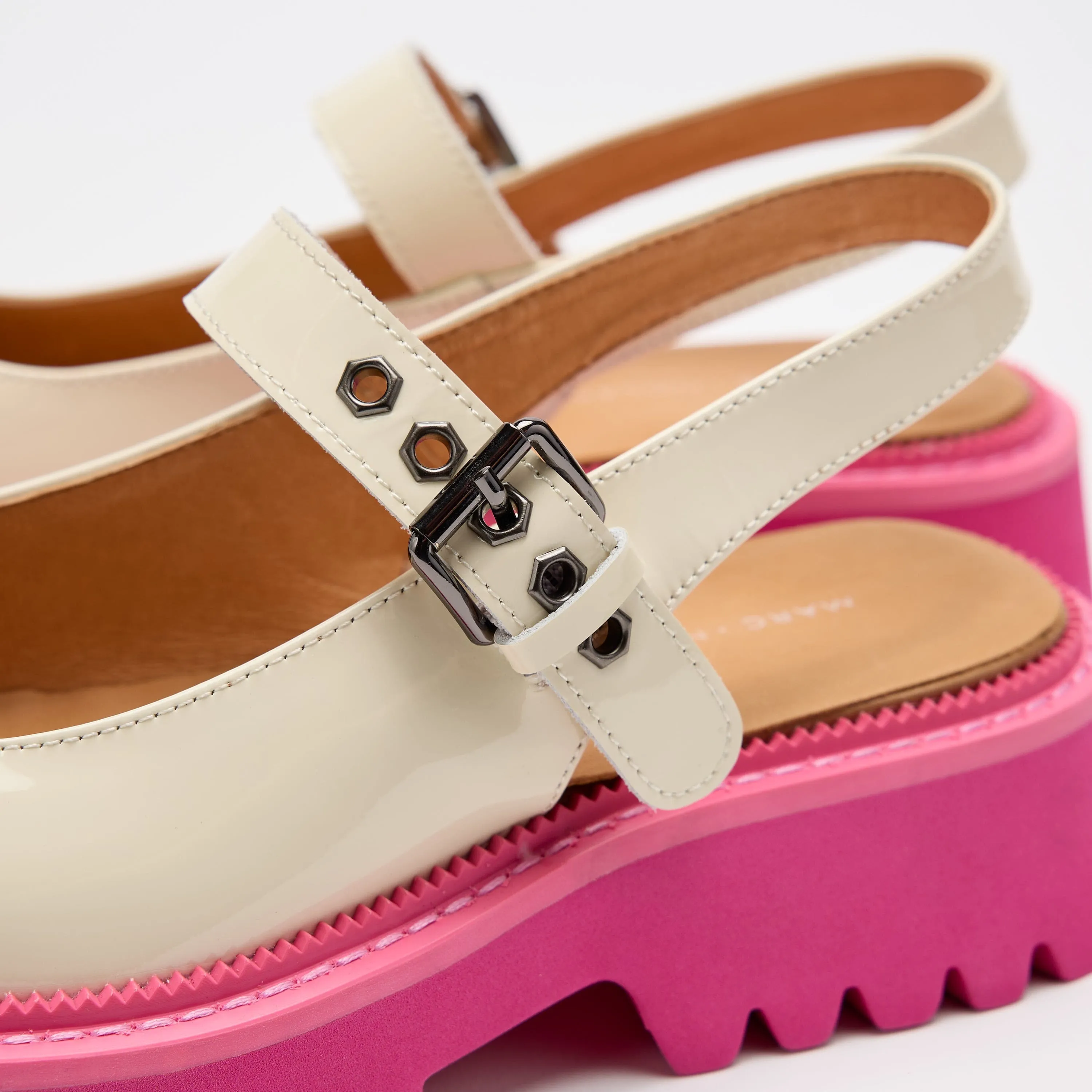 Luna Cream/Pink Leather Mary Jane Lug Slingbacks