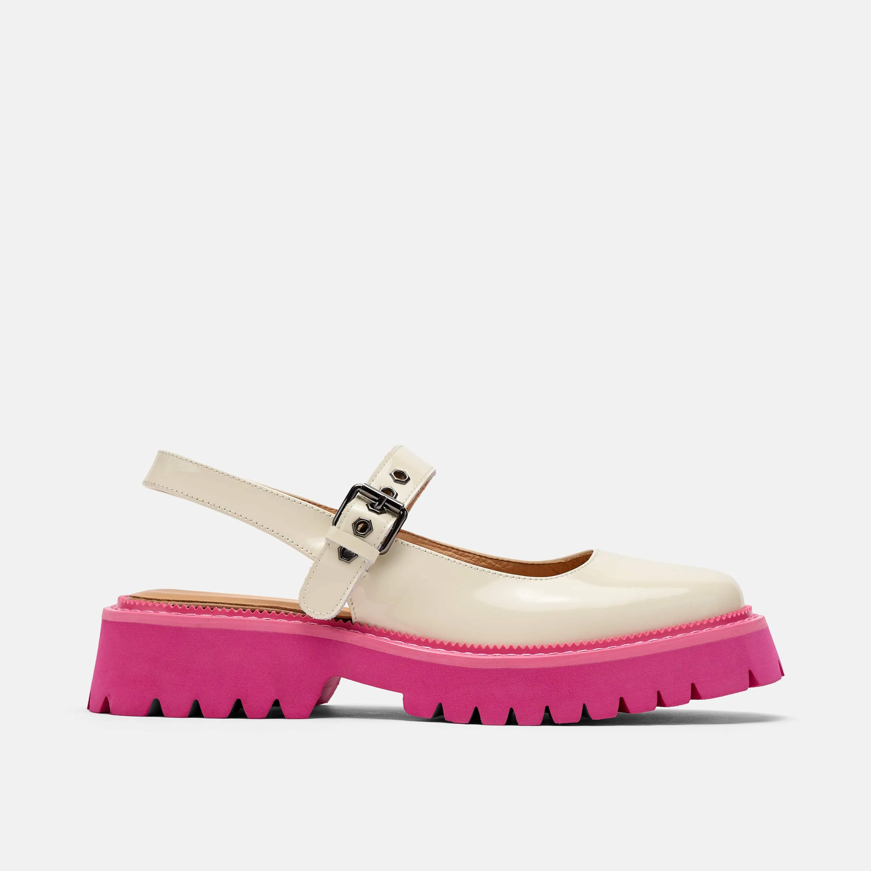 Luna Cream/Pink Leather Mary Jane Lug Slingbacks