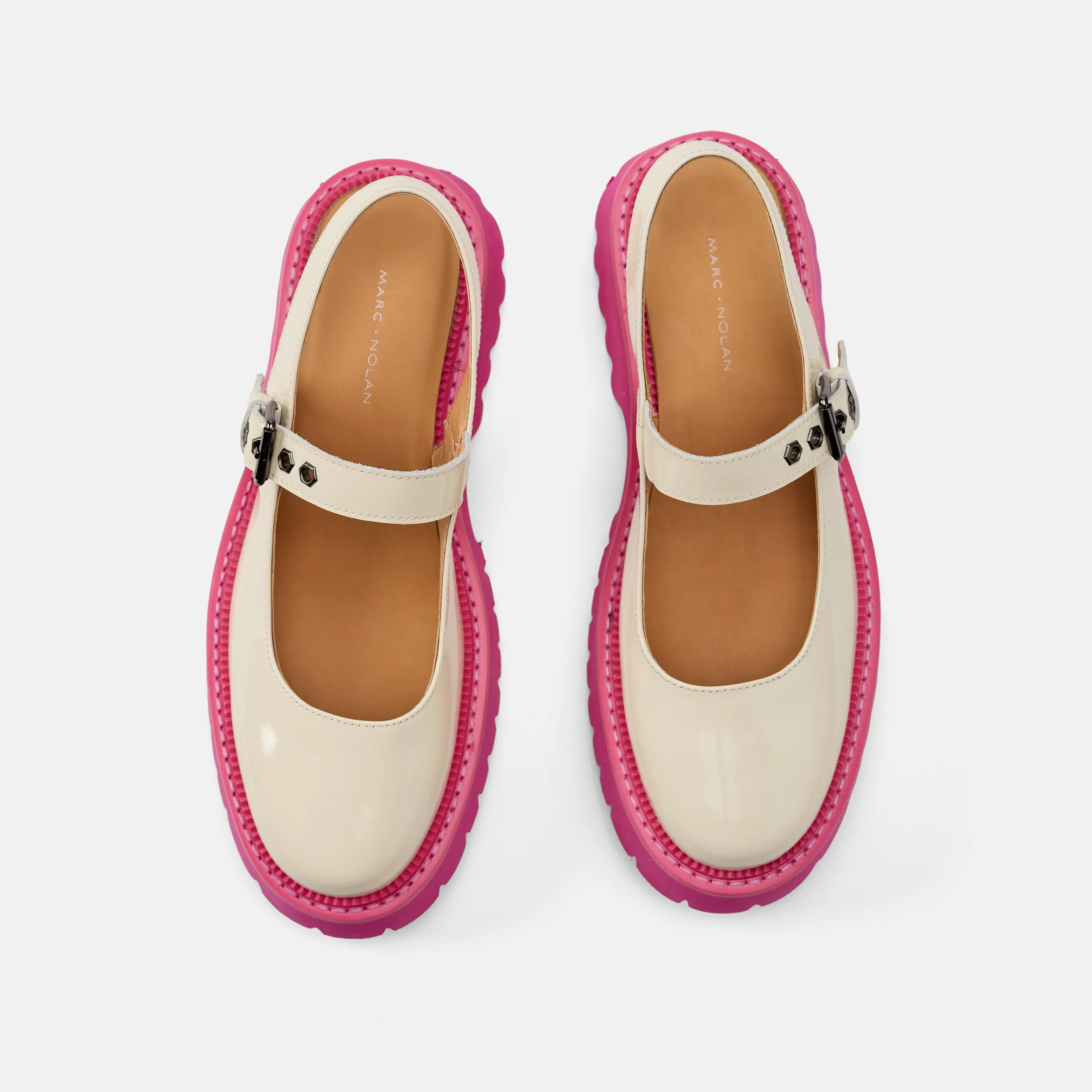 Luna Cream/Pink Leather Mary Jane Lug Slingbacks