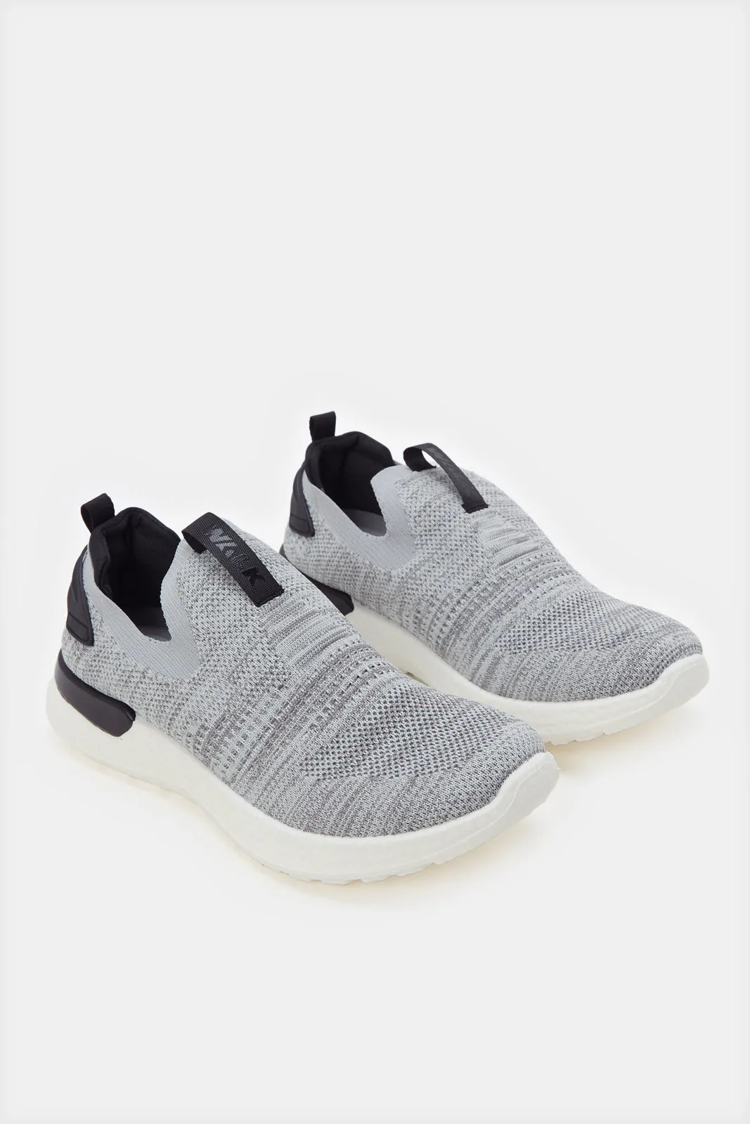 Men Grey Knitted Easy Slip-On Sneakers