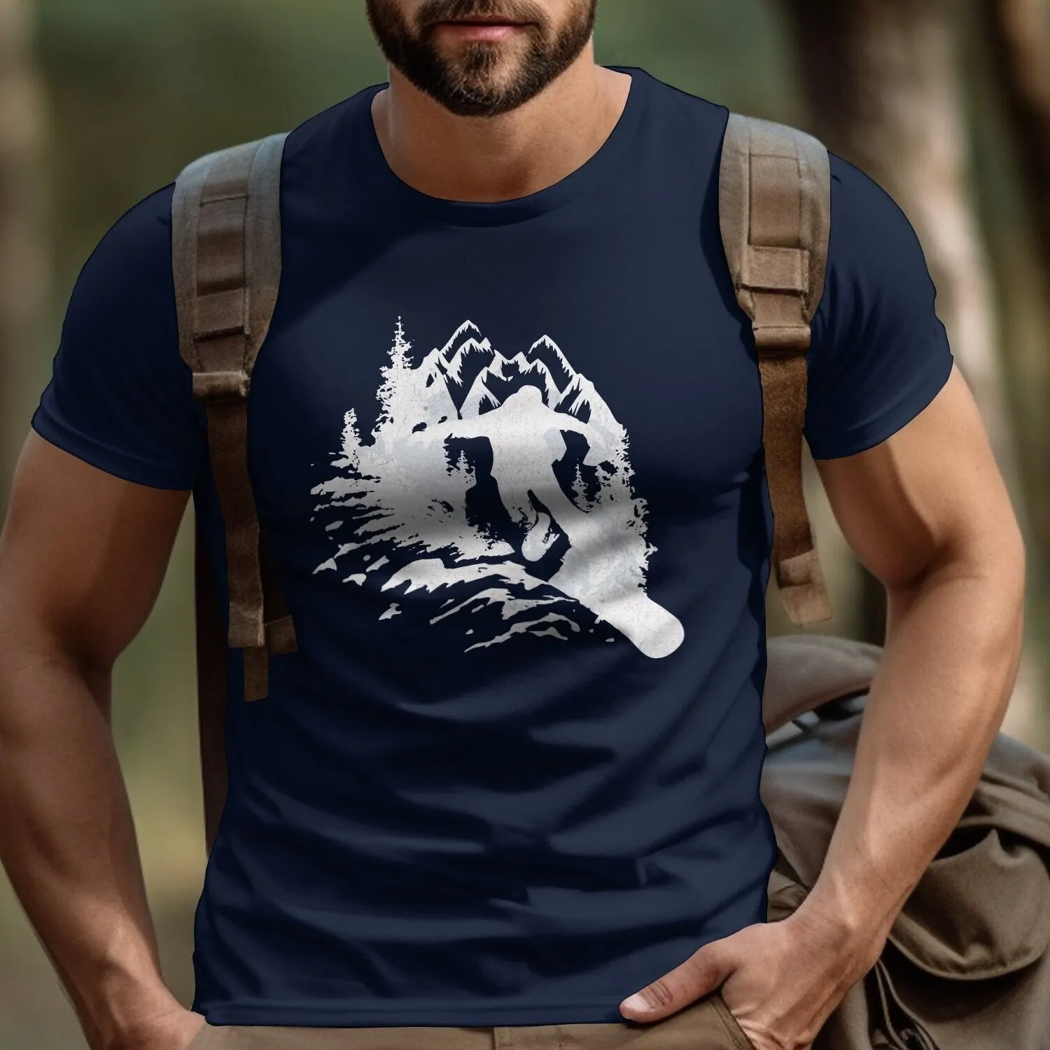 Mountain Snowboard Graphic T-Shirt, Nature Inspired Black Tee, Adventure Wilderness Casual Wear, Outdoor Lover Gift, Ski Trip Unisex Shirt