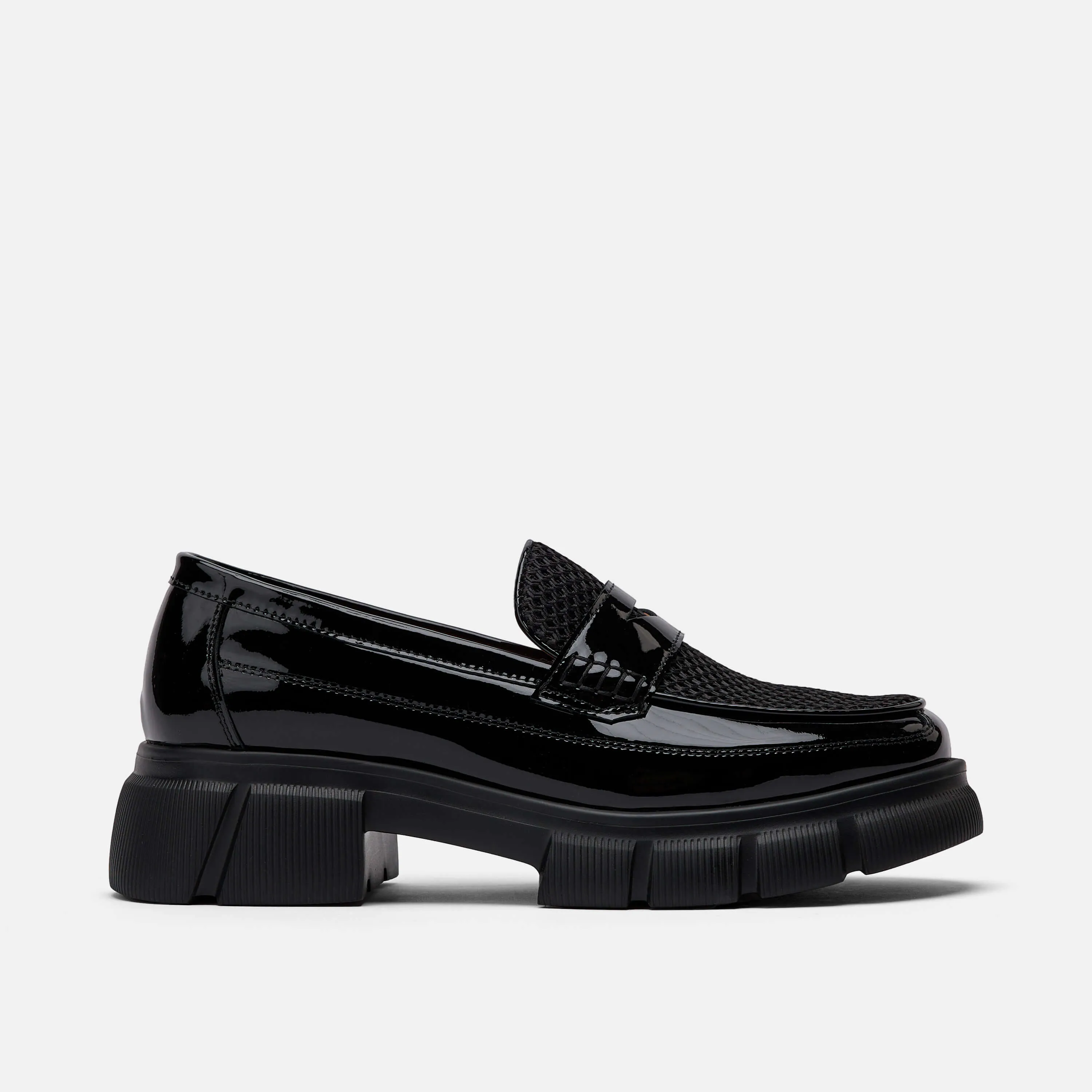 Ms. Calum Black Patent Leather Penny Loafers