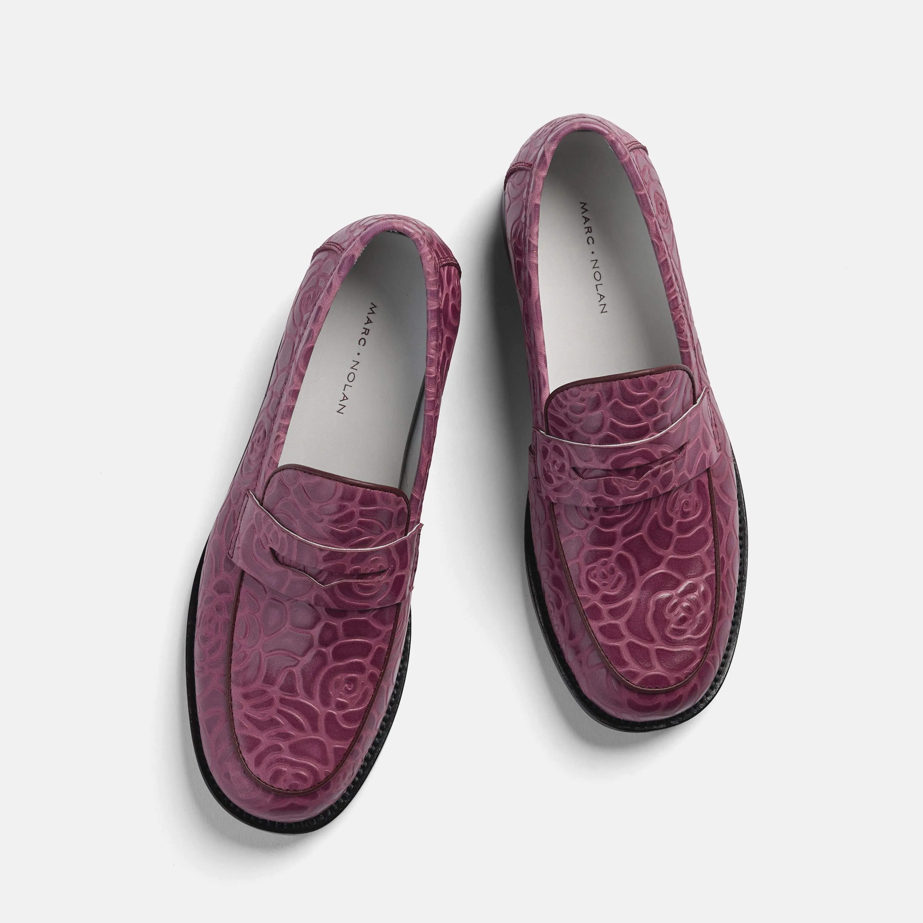 Ms. Calum Grape Floral Leather Penny Loafers