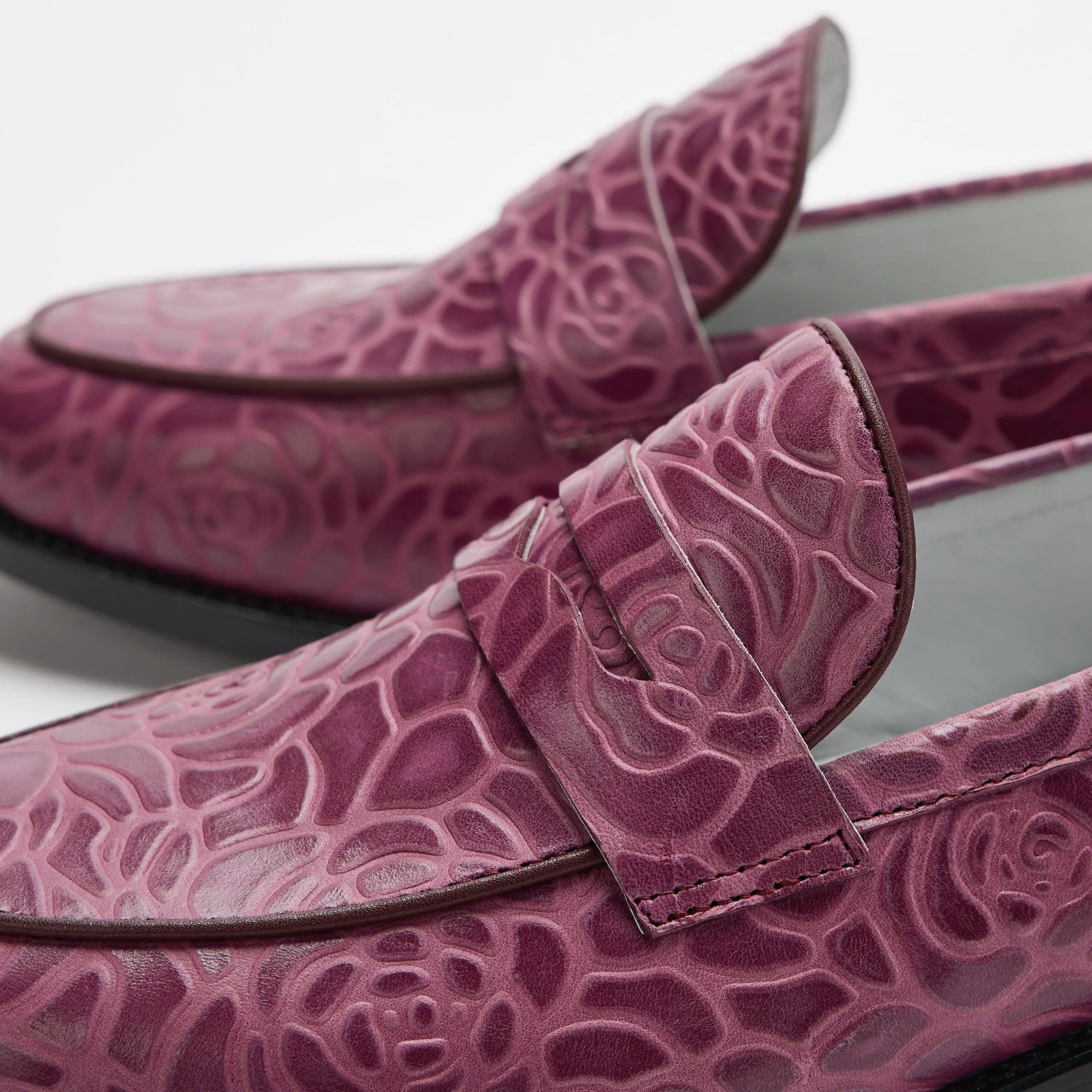 Ms. Calum Grape Floral Leather Penny Loafers