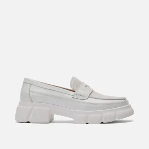 Ms. Calum White Patent Leather Penny Loafers