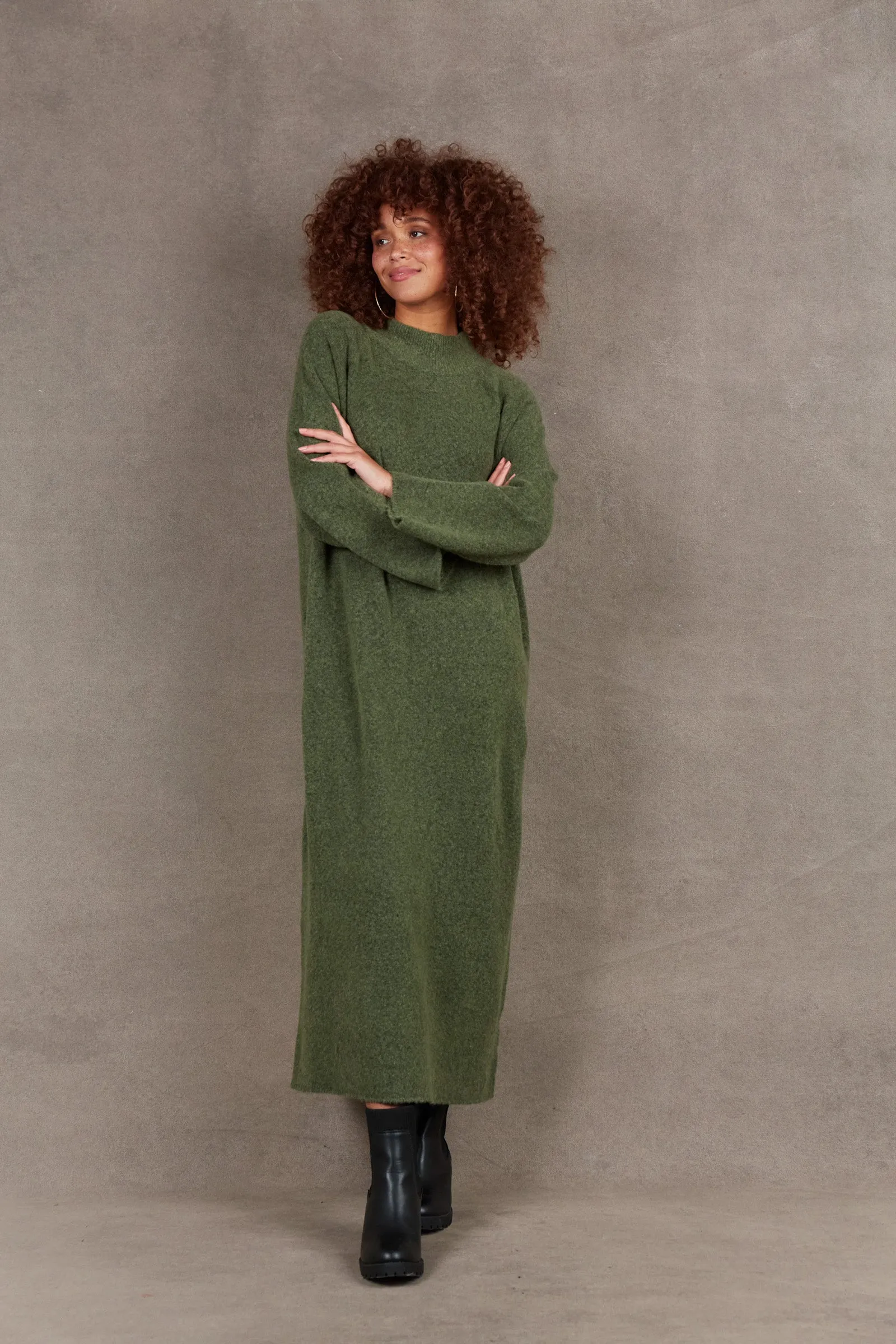 Paarl Tie Knit Dress - Moss