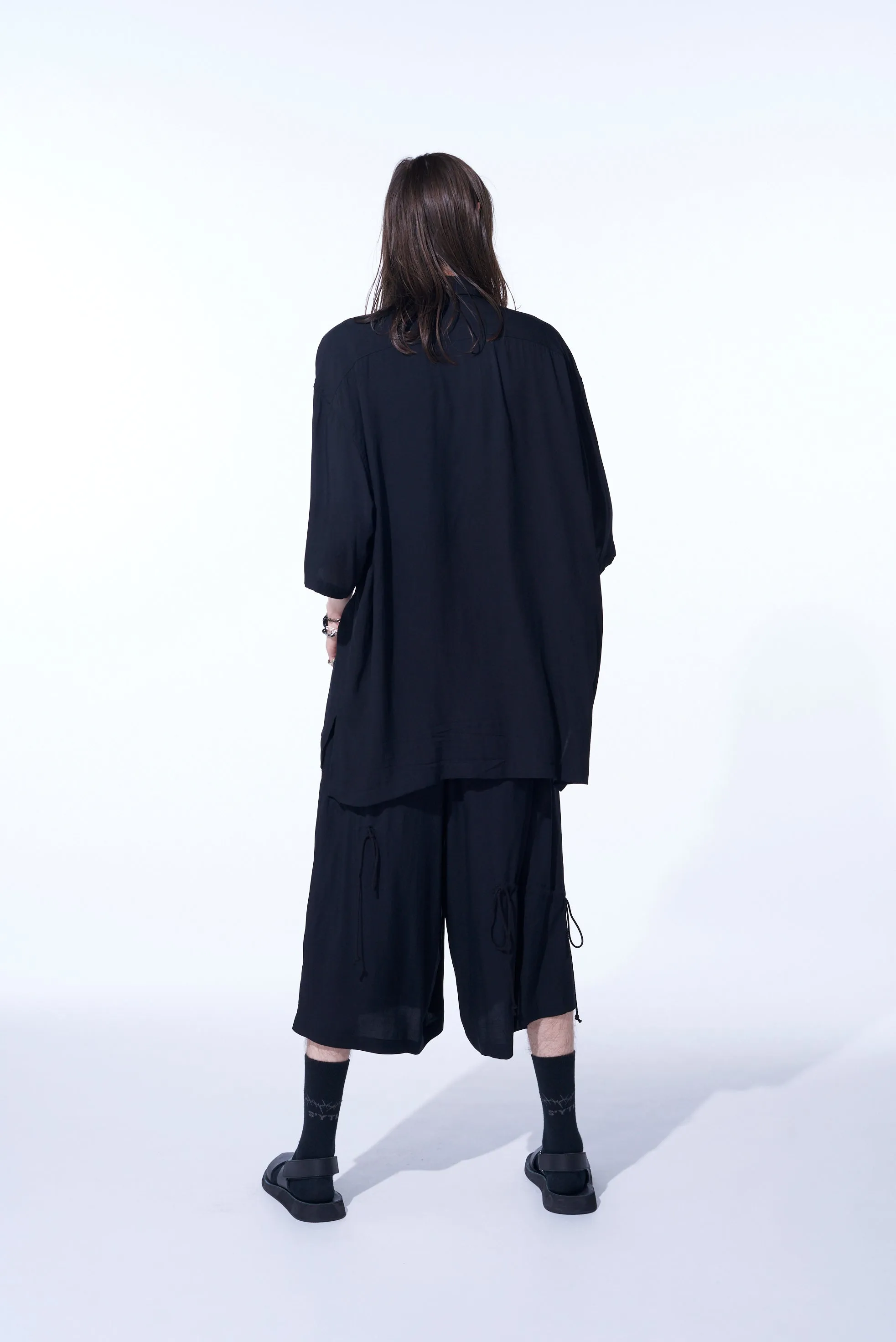 RAYON WASHER TWILL STRINGS GATHERED CROPPED PANTS