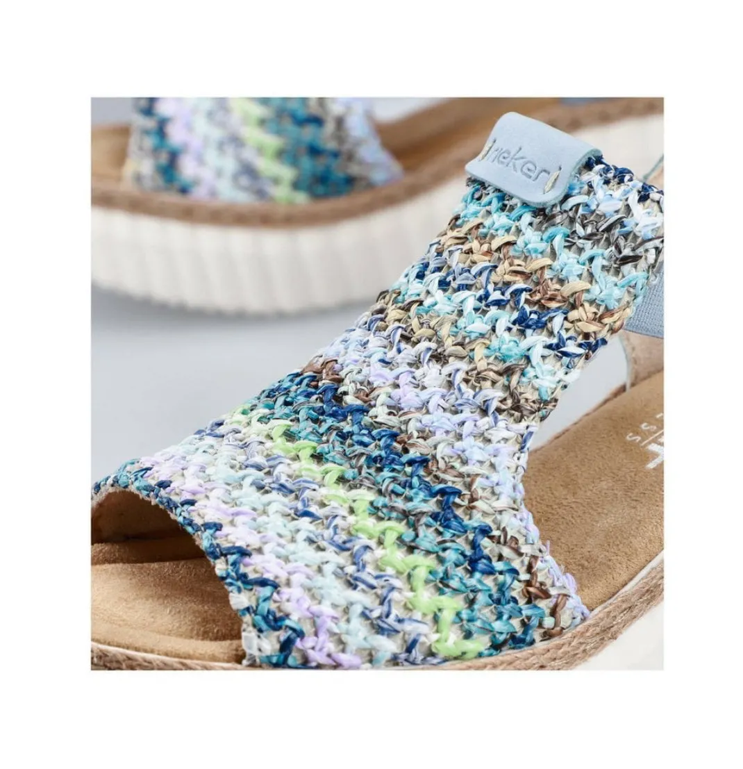 Rieker 69172-91 Morelia Blue Multi Weave Wedge Sandals