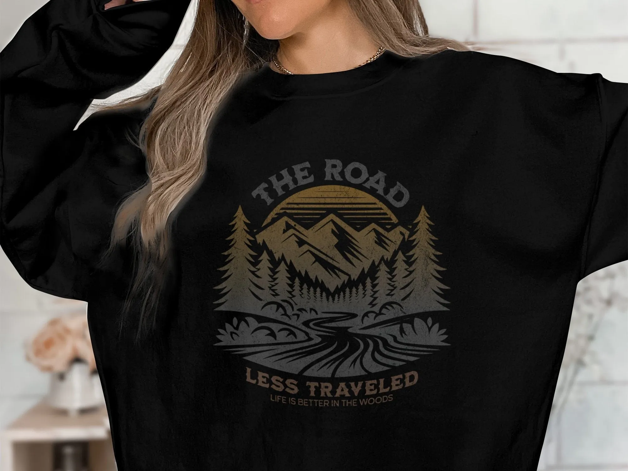 Rustic Mountain Adventure T-Shirt, Nature Hiking Graphic Tee, The Road Less Traveled Shirt, Outdoor Enthusiast Camping Top,Unisex Sweatshirt