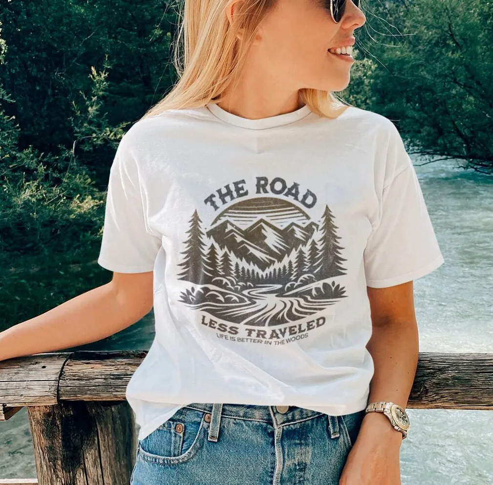 Rustic Mountain Adventure T-Shirt, Nature Hiking Graphic Tee, The Road Less Traveled Shirt, Outdoor Enthusiast Camping Top,Unisex Sweatshirt