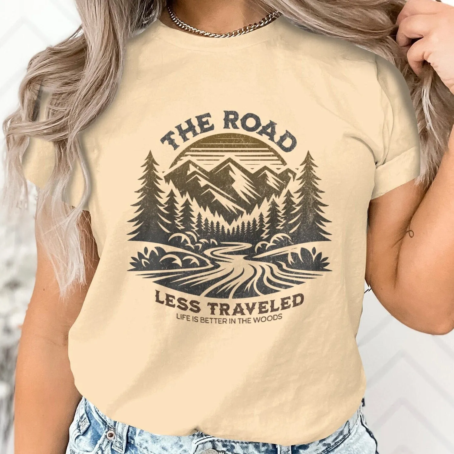 Rustic Mountain Adventure T-Shirt, Nature Hiking Graphic Tee, The Road Less Traveled Shirt, Outdoor Enthusiast Camping Top,Unisex Sweatshirt