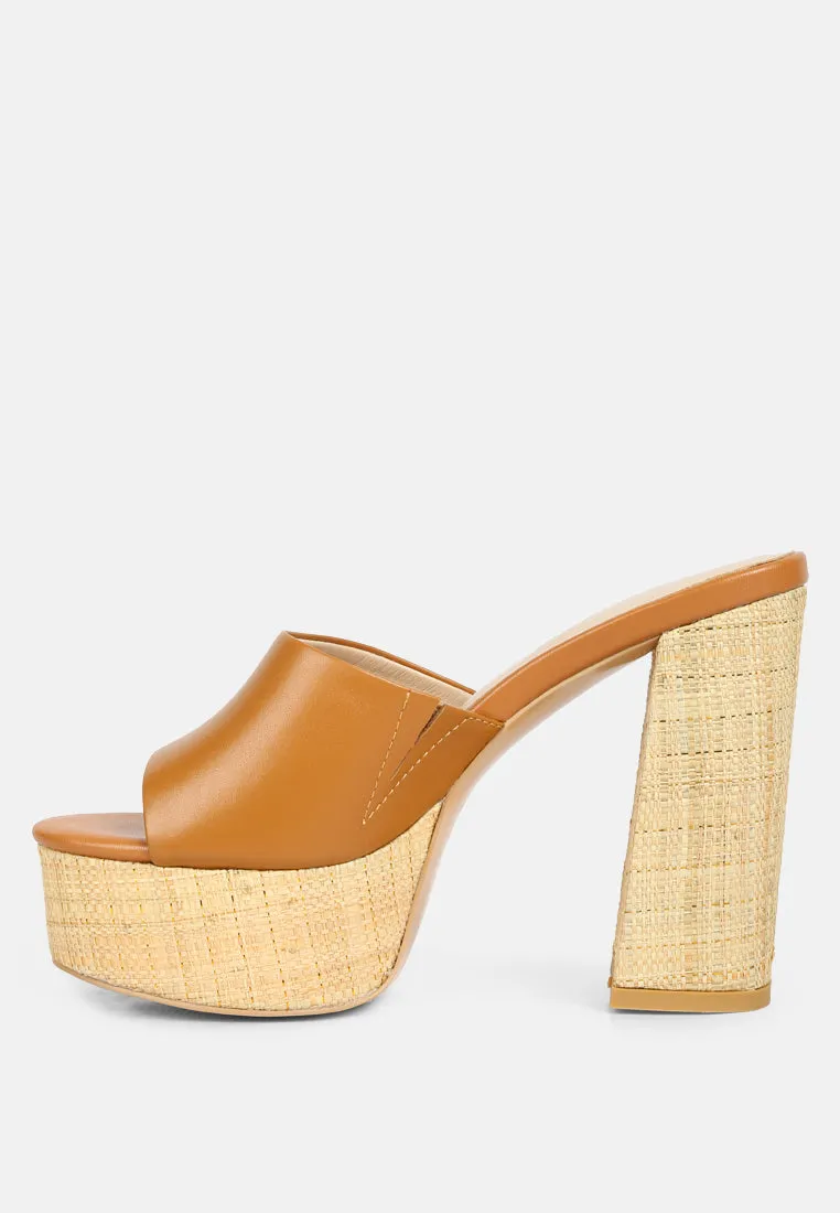 SHURI Open Toe High Block Heel Sandals in Tan