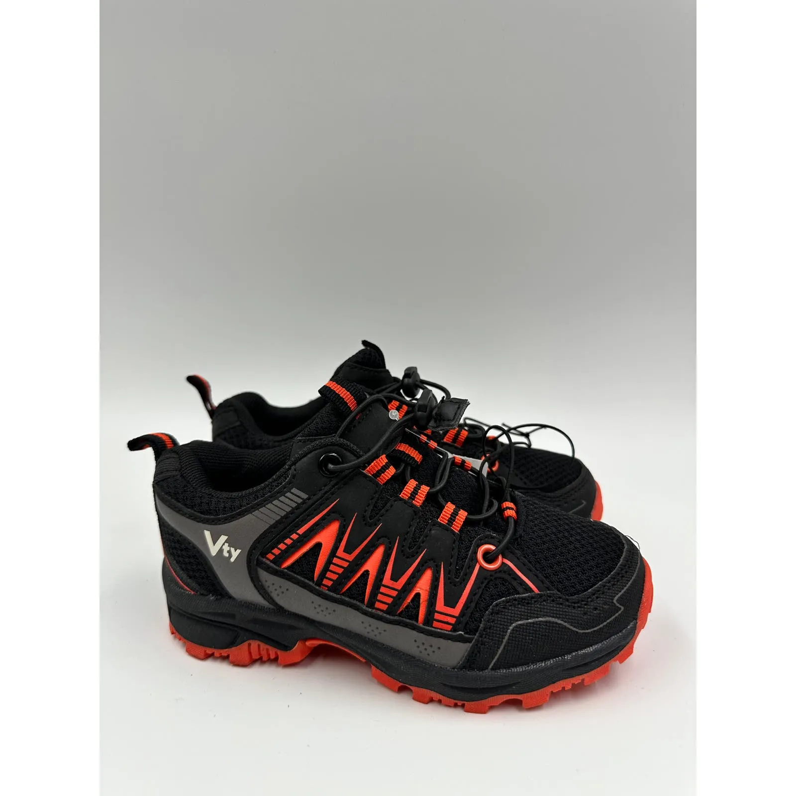 Small Kid Size 12, Low Top Black Hiker w/ Bright Orange Accents, Leather Toe Cap