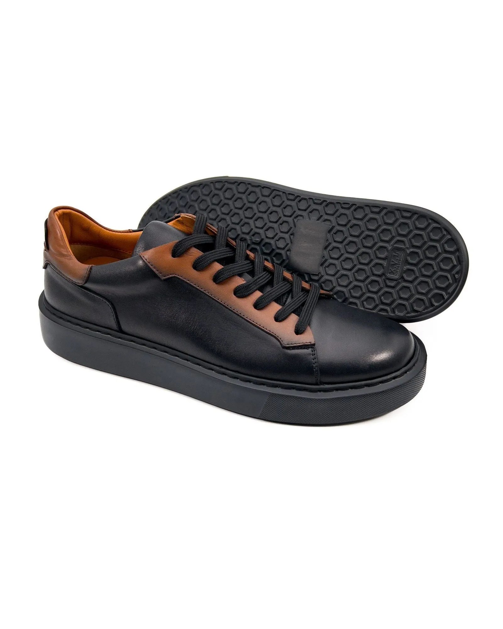 T-Burgman Black Brown Genuine Leather Men's Sports (Sneaker) Shoes