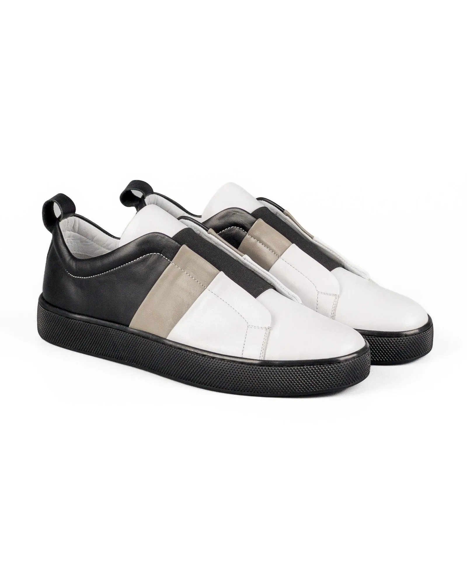 T-Varadero Black-White-Grey Genuine Leather White Sole Men's Sports Sneaker