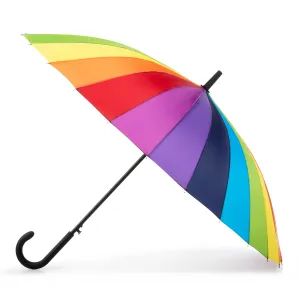 Totes Large Eco Auto-Open 24 Rib Stick Umbrella with a Classic J Hook Curved Handle and water repellant