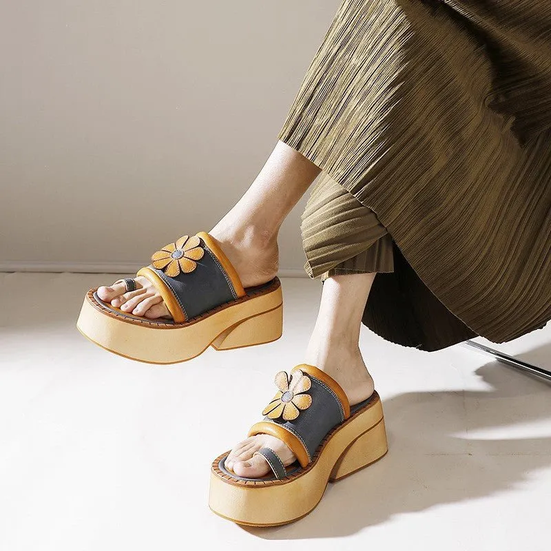 Vintage-inspired Leather Wedges Sandals For Her