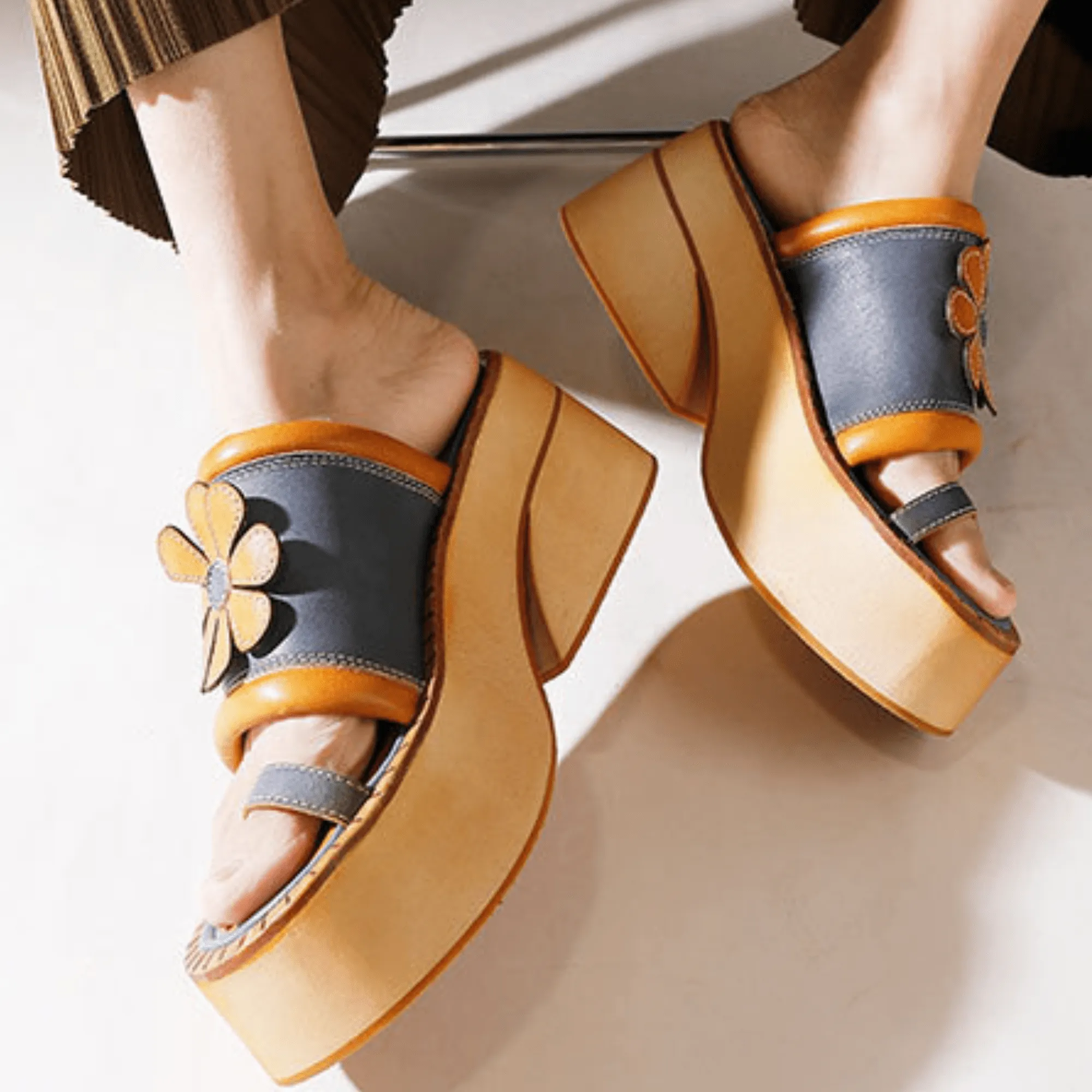 Vintage-inspired Leather Wedges Sandals For Her