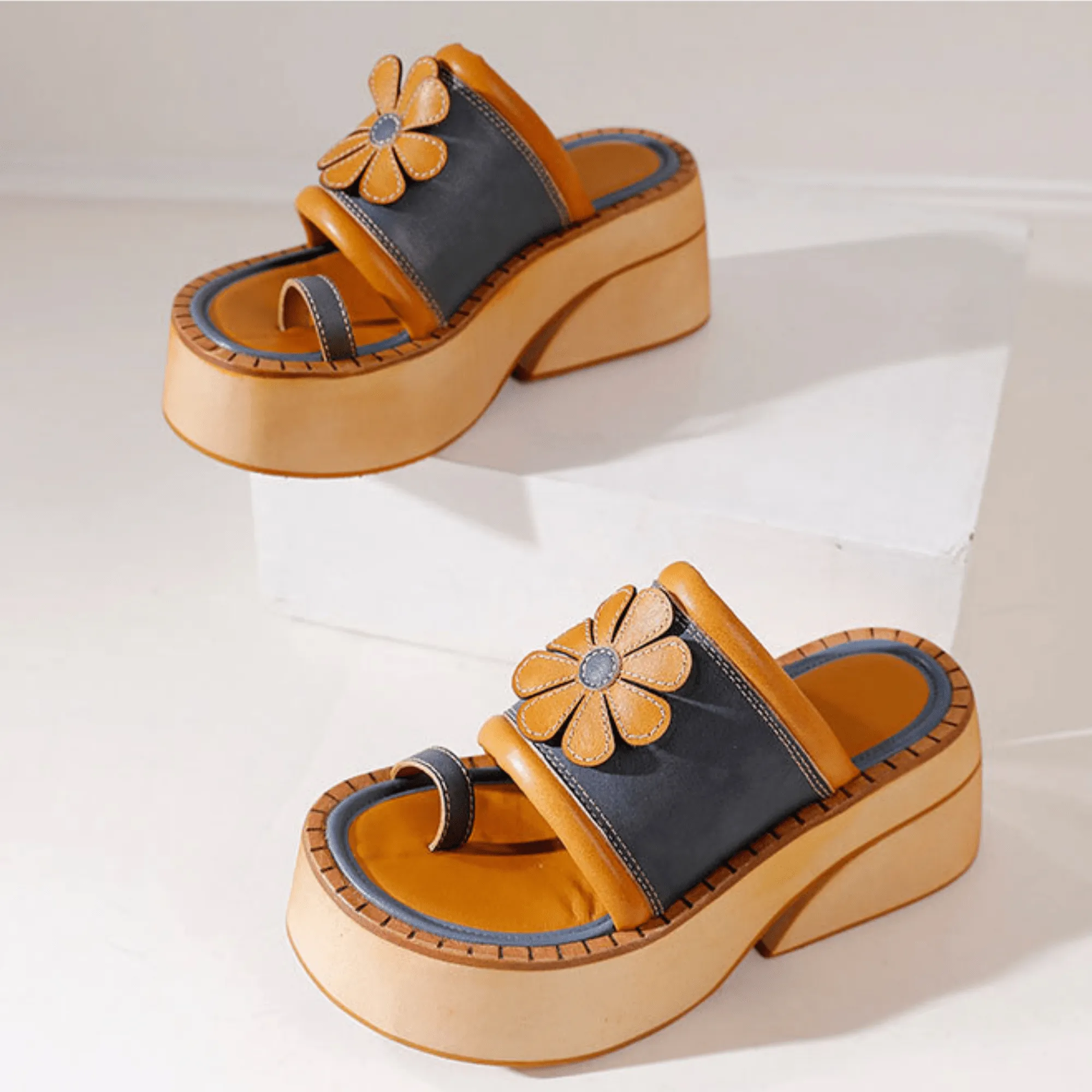 Vintage-inspired Leather Wedges Sandals For Her