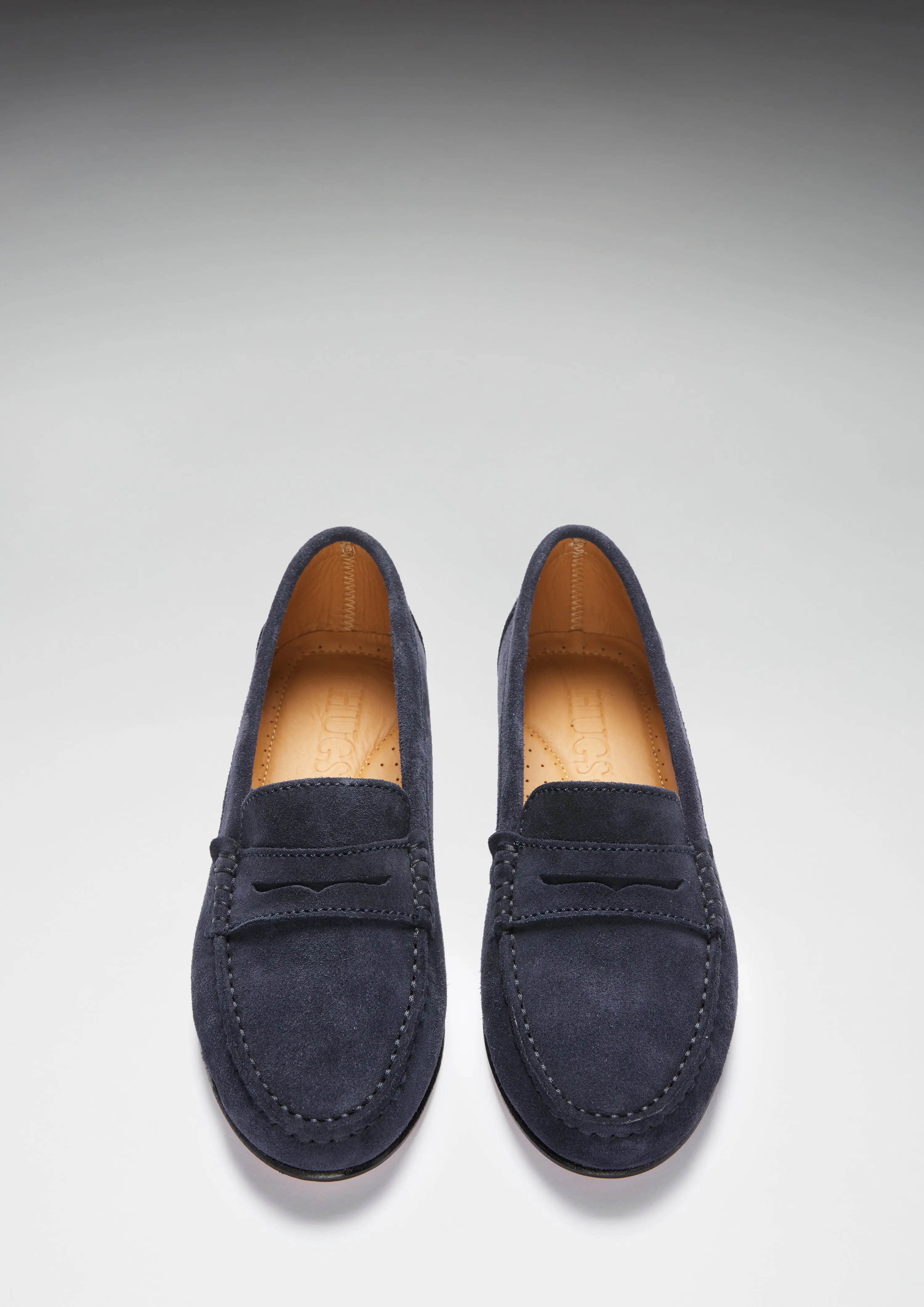 Women's Penny Loafers Leather Sole, navy blue suede