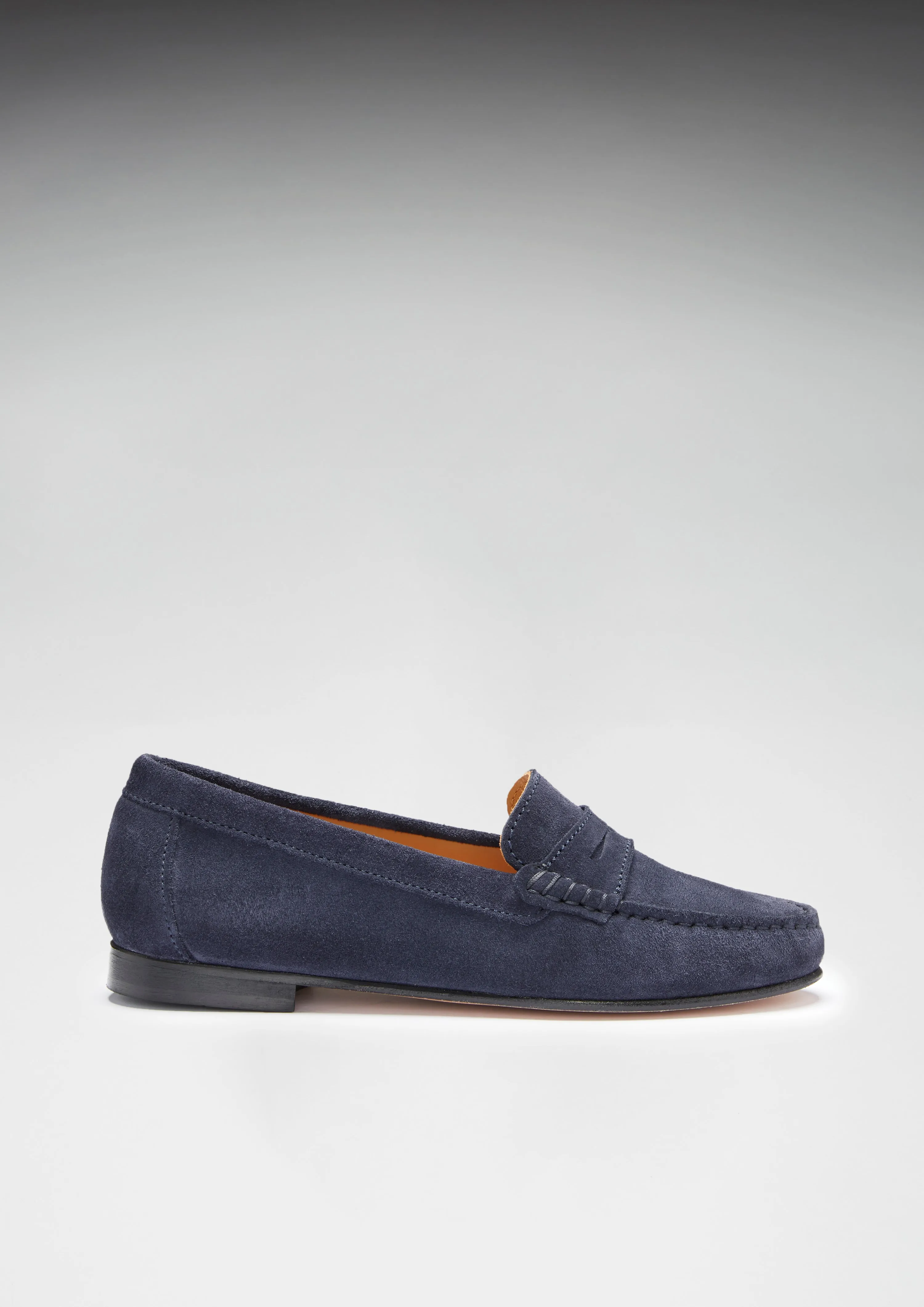 Women's Penny Loafers Leather Sole, navy blue suede